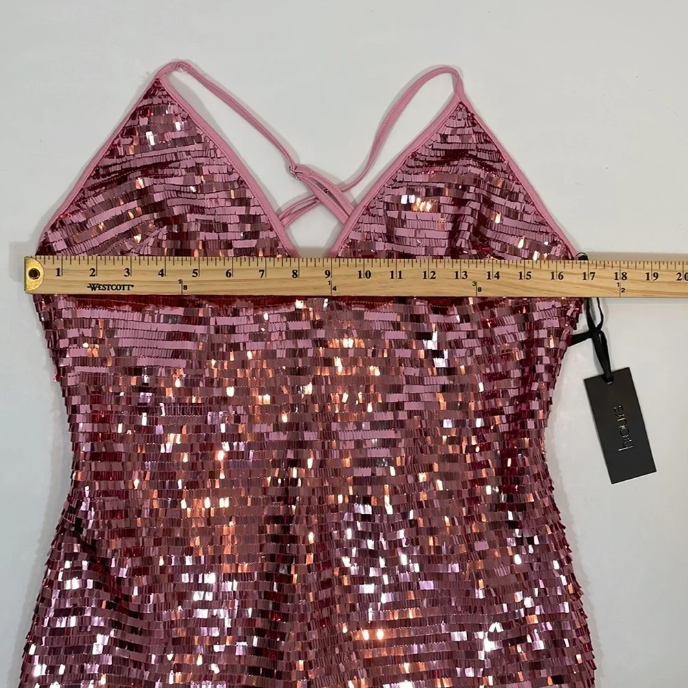 H:ours Amias Dress Size M NWT Pink Sequins Sparkle - Picture 9 of 16